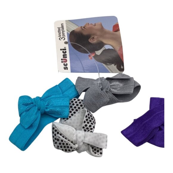 Scunci Knotted Ponytailers 3 Pcs Lot of 2 Hair Accessories Multicolor Bow - Picture 3 of 5